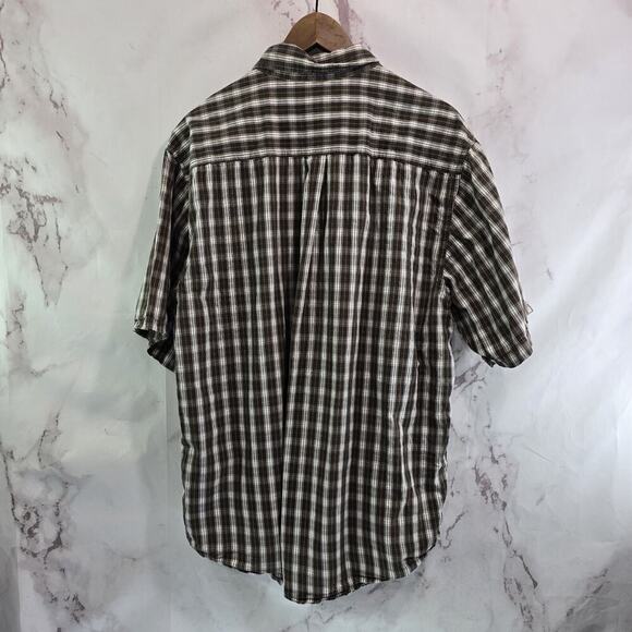 Carhartt Shirt Mens XL Brown White Short Sleeve Button Up Plaid Collared Cotton - Picture 5 of 11
